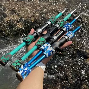 Новая портативная мини-приманка, вращающаяся удочка длиной 1,3 м, 1,5 м, 1,8 м, легкая форель для кормления, карбоновые снасти для ловли нахлыстом, удочка из углеродного волокна Cast Rod Blue 1.3M