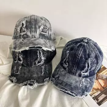 Новая потертая джинсовая бейсболка, персонализированный гофрированный уличный козырек, мужская и женская большая кепка, маленькая кепка с отливом M56-58cm чёрный