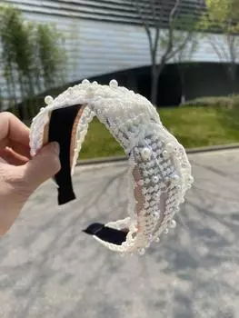 Новая повязка на голову из бисерного кружева, широкая, с узлом, женская модная, для умывания лица, милый ретро головной убор