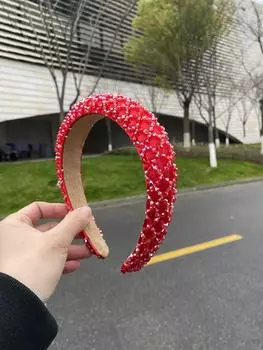 Новая повязка на голову из губки, Простая и элегантная повязка с широкими полями, Модная повязка ручной работы, Аксессуар для волос со стразами