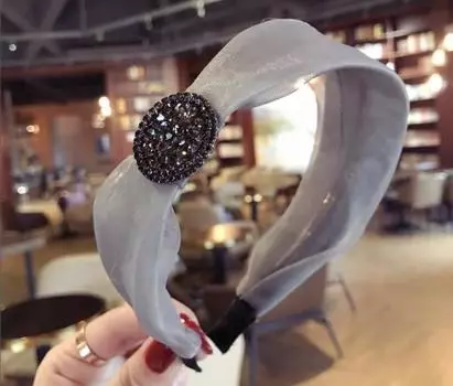 Новая повязка на голову из кружевной сетчатой ткани с чешскими бриллиантами, блестящий широкий обруч для волос, женский головной убор, однотонная резинка для волос, повседневное украшение для волос