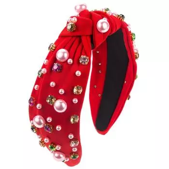 Новая повязка на голову ко Дню святого Валентина, завязанная, с бусинами, женская модная трендовая повязка на голову, с крупным и мелким жемчугом, аксессуары для волос