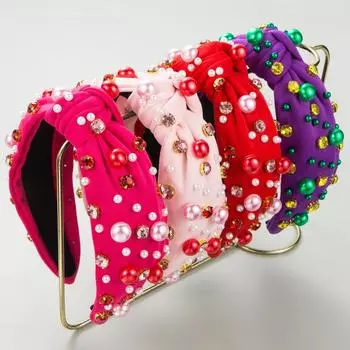 Новая повязка на голову на День святого Валентина, женская завязанная стразами и жемчугом, верхняя часть с высоким черепом, темпераментная повязка на голову, аксессуары для волос светло-розовый