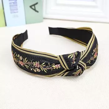 Новая повязка на голову с вышивкой цветов, завязанная узлом, этнический обруч для волос с широкими полями, узор из листьев и цветов, аксессуары для волос, головной убор
