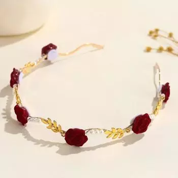 Новая повязка на голову с жемчужинами и розами для женщин, заколка для волос высокого класса, милый темперамент, металлическая повязка для волос, головной убор, аксессуары для волос для девочек