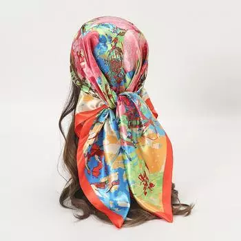 Новая повязка на голову шелковая шаль атласный квадратный шарф для женщин масляный шейный платок женские повязки для волос с принтом фуляр хиджаб накидки бандана 90x90cm