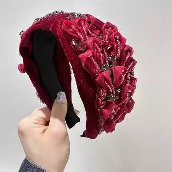 Новая повязка на голову со стразами, хрустальный цветок, блестящие бриллианты, роскошный синий цвет, бархатная мягкая повязка для волос, женские аксессуары для волос