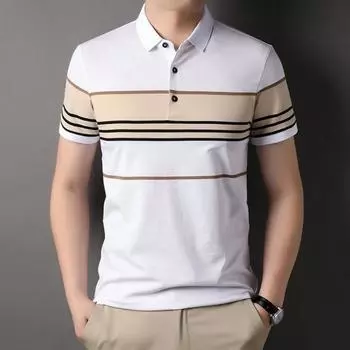 Новая повседневная и модная рубашка-поло с полосатым принтом, легкая и дышащая летом, универсальная с короткими рукавами. S