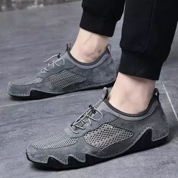 Новая повседневная кожаная мужская обувь больших размеров, обеспечивающая воздухопроницаемость и универсальность на открытом воздухе. 38 чёрный