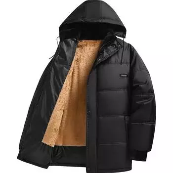 Новая Повседневная Мода для Папы Среднего и Пожилого Возраста Теплая Ветрозащитная Хлопковая Куртка со Съемным Капюшоном XL
