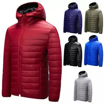 Новая повседневная модная стеганая куртка, короткая мужская стеганая куртка, легкая и тонкая стеганая куртка с капюшоном M чёрный