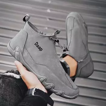 Новая повседневная мужская обувь, кожаные ботинки на плоской подошве, мужские модные уличные зимние ботинки, нескользящие кожаные ботинки 39 чёрный