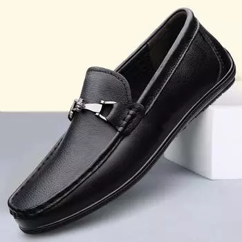 Новая повседневная мужская рабочая обувь Мужские лоферы из высококачественной натуральной кожи Ручная работа Мужская обувь для ходьбы Мокасины Ходьба Мужские балетки 38 чёрный