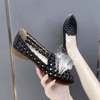 Новая повседневная обувь с вышитой полой бычьей сухожильной подошвой, кроссовки в стиле ретро, летние нескользящие дышащие сандалии 36 чёрный