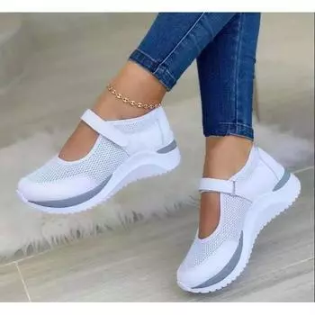 Новая повседневная обувь, женские весенне-летние новые кроссовки на танкетке, повседневная женская обувь на липучке, большие размеры 35 белый