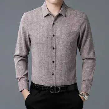 Новая повседневная одежда для папы с воротником-поло и карманом, рубашка с длинными рукавами, высококачественная мужская рубашка среднего возраста M