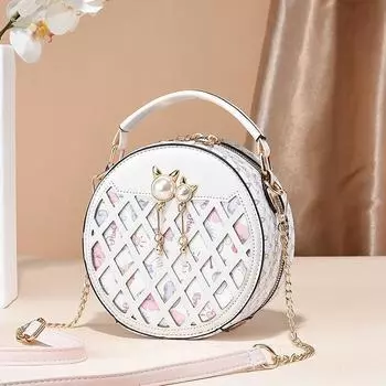 Новая повседневная полая сумка для телефона, маленькая круглая сумка через плечо, модная модная милая сумка на цепочке