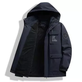 Новая повседневная рабочая одежда из хлопка с капюшоном, зимняя ветрозащитная хлопковая куртка, куртка большого размера, плюс бархат и утеплитель M чёрный