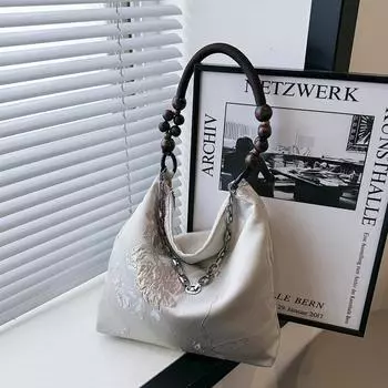 Новая повседневная сумка на одно плечо с подмышкой большой вместимости, женская простая модная новая летняя сумка-тоут в китайском стиле 2024 года серебряный