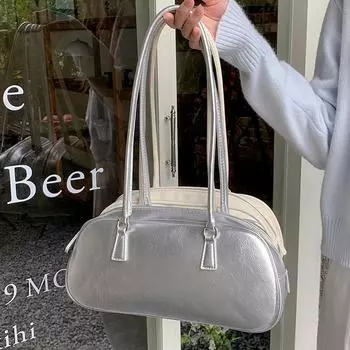 Новая повседневная весенняя женская сумка-тоут в балетном стиле, модная и универсальная серебристая сумка на одно плечо подмышкой
