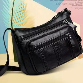 Новая повседневная женская сумка из мягкой искусственной кожи, высококачественная сумка через плечо с несколькими карманами, однотонная женская сумка через плечо 29x21x11cm