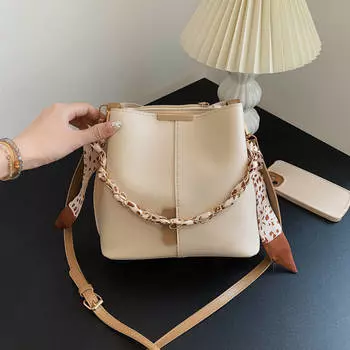 Новая повседневная женская сумка, модная ретро-индивидуальная сумка-мессенджер, шелковый шарф, портативное женское ведро белый