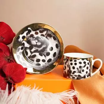 Новая позолоченная кофейная кружка креативная керамическая чашка для чая с изображением кошки высококачественные винтажные керамические чашки и блюдца