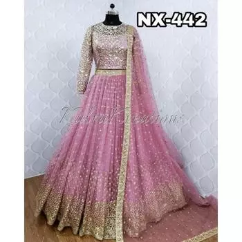 Новая привлекательная и сильно вышитая лехенга с блузкой и дупаттой. (чоли)(PINK) FREE розовый