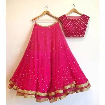 Новая привлекательная и сильно вышитая лехенга с блузкой и дупаттой. (чоли)(PINK) FREE розовый