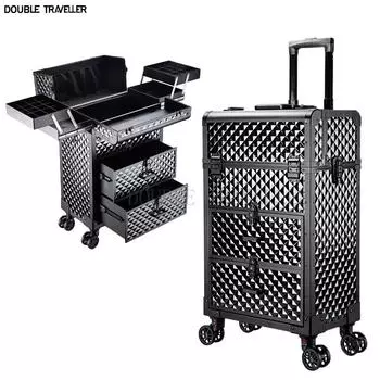 Новая профессиональная косметичка на тележке, многофункциональный дорожный чемодан на колесиках, большая многослойная косметичка, косметичка, красота, искусство