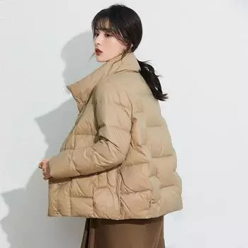 Новая простая белая легкая куртка-пуховик для женщин с коротким индивидуальным воротником-стойкой, модная маленькая легкая куртка S хаки