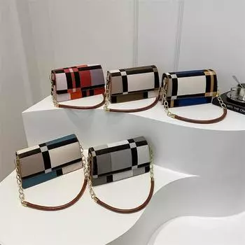 Новая простая большая вместительная сумка через плечо контрастного цвета в клетку, модная сумка через плечо, маленькая квадратная сумка