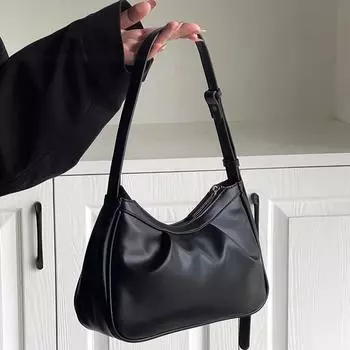 Новая простая черная сумка через плечо для женщин, текстура, мягкая кожа, сумка на одно плечо, корейская мода, универсальные повседневные сумки