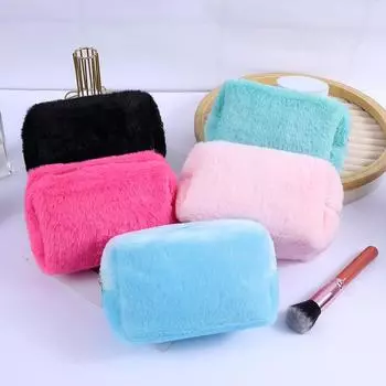 Новая простая модная плюшевая косметичка-клатч цвета конфет, переносная косметичка, косметичка, косметичка для путешествий, органайзер для набора косметики чёрный