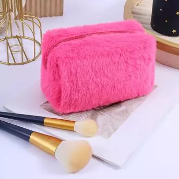 Новая простая модная плюшевая косметичка-клатч цвета конфет, переносная косметичка, косметичка, косметичка для путешествий, органайзер для набора косметики чёрный