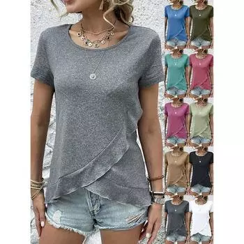 Новая простая однотонная футболка для похудения с рюшами и отделкой S белый