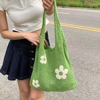 Новая простая ретро сумка на плечо для женщин, модная полая большая сумка с сладким цветком, большая вместительная женская сумка для покупок 38x2x33cm синий