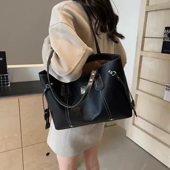 Новая простая ретро сумка-тоут большой вместимости для женщин, модная женская сумка через плечо на одно плечо чёрный