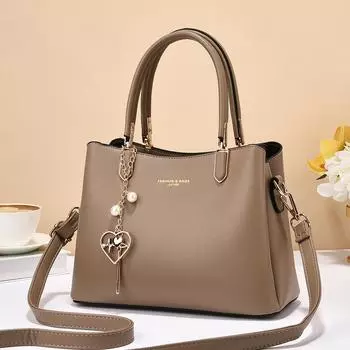 Новая простая сумка на плечо, однотонная женская сумка с жемчужным кулоном большой емкости чёрный