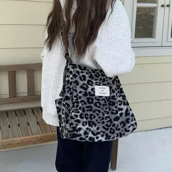 Новая простая сумка с леопардовым принтом для женщин, универсальная сумка через плечо большой емкости для поездок на работу и обратно, для студентов, для посещения занятий, для матери и ребенка, сумка-тоут