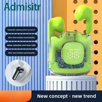 Новая прозрачная складская Bluetooth-гарнитура, беспроводная, полувкладыши, спортивные, сверхвыносливые, с цифровым дисплеем, уши чёрный