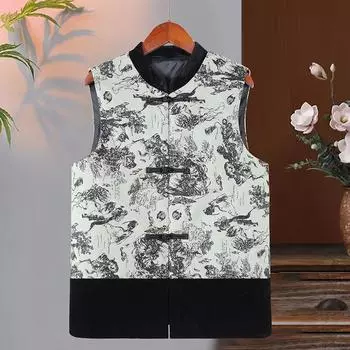 Новая пряжка чернил Тан одежда женская 2024 весна и осень без рукавов куртка стоячий воротник с жилетом в китайском этническом стиле XL чёрный