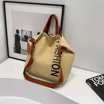 Новая японская большая сумка из холста с алфавитом, повседневная универсальная женская сумка через плечо, студенческая сумка для поездок на работу и обратно чёрный