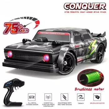 Новая радиоуправляемая машина 75 км/ч 1/16 Off Road 4WD со светодиодными фарами 2.4G водонепроницаемый бесщеточный мотор RC Monster Truck для взрослых и детей игрушка в подарок модель 18331 50KM-H Box