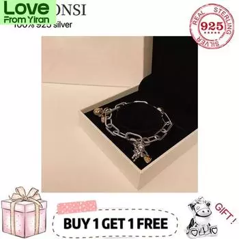 Новая распродажа настоящего 100% стерлингового серебра 925 пробы браслет серии Magic Land Charms Bangle для женщин Fit Original Diy Charm Jewelry 18cm