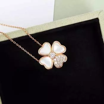 Новая распродажа в Европе ожерелье Lucky Grass с черным красным агатом и белой ракушкой, женское, 18-каратное золото шампанского, серебро 925 пробы, хорошее красный