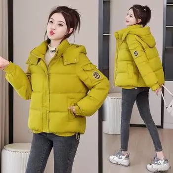 Новая разборная шапка с хлопковой подкладкой женская корейская версия модный смысл с капюшоном пуховая хлопковая подкладочная одежда свободная короткая M чёрный