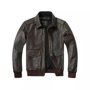 Новая редкая оливковая американская классическая летная куртка A2 с верхним слоем из телячьей кожи, мужская свободная куртка-бомбер ВВС с лацканами