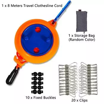 Новая регулируемая 26-футовая портативная дорожная бельевая веревка с 20 прищепками, 10 фиксированных пряжек
