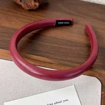 Новая Ретро Красная Кожа Широкая Повязка на Голову с Губкой Жемчужная Повязка для Волос для Женщин Модная Темпераментная Заколка для Волос Женские Аксессуары для Волос для Вечеринок